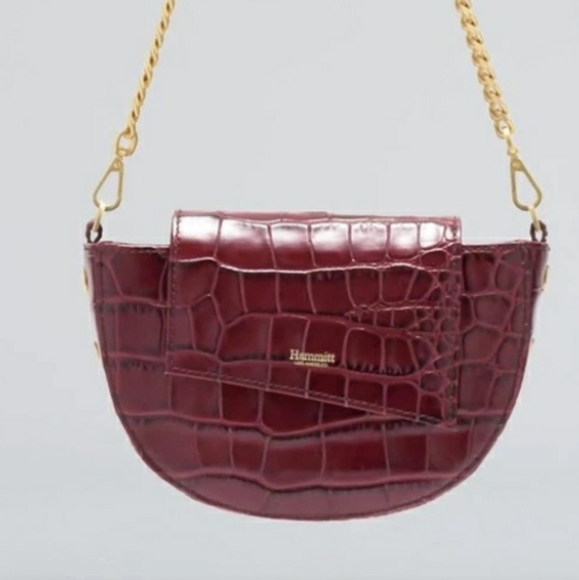 Hammitt Neil Belt Convertible Clutch Purse Croc Handbag Maroon Red Gold 2 in 1 - Picture 2 of 7